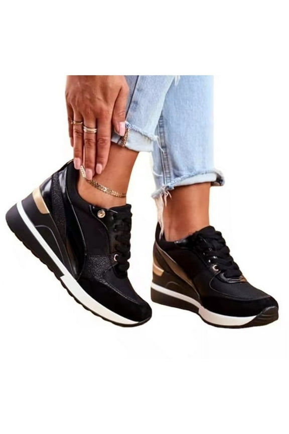 Women's Wedge Sneakers - High-Heel Fashion, Lightweight for Walking | EVA Glow Design, Hidden Wedge, Lace-Up for Daily Wear