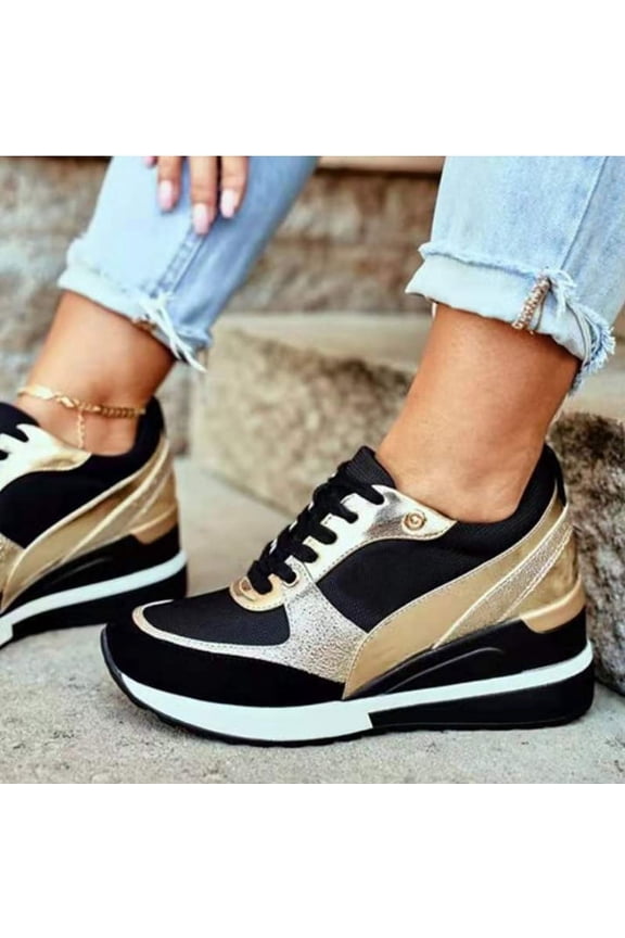 Women's Wedge Sneakers - High-Heel Fashion, Lightweight for Walking | EVA Glow Design, Hidden Wedge, Lace-Up for Daily Wear