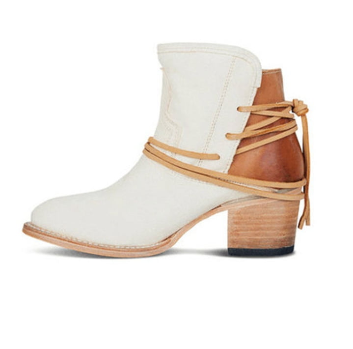 KAQ Womens Boots Fall Ankle Booties Vintage Slip on Round Toe Chunky ...