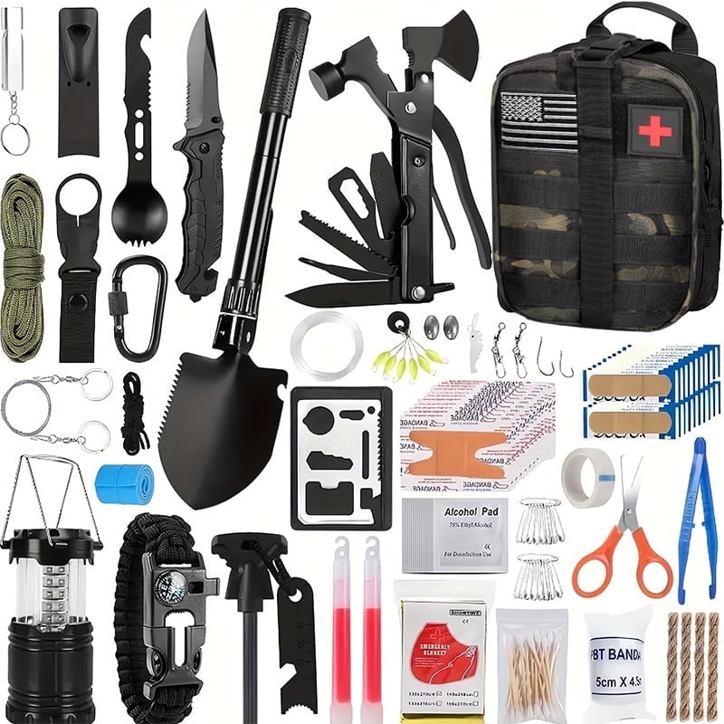 KAQINU Survival Kit and First Aid Kit, 180Pcs Professional Survival Gear and Equipment with Molle Pouch, for Men Dad Husband Who Likes Camping Outdoor Adventure