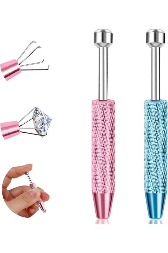 2Pcs Piercing Ball Grabber Tool for Changing Jewelry, Stianless Steel Flat Back Earring Applicator Internally Threaded Push Pin Piercing Grabber Tool, Anti Slip 4 Claw Gem Ball Grabber Tool
