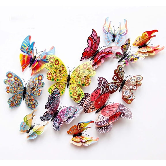 KAQISIMILA Butterfly Wall Decor 24 PCS, 3D Butterflies Stickers for Party Decorations with Magnets (Circl, 24)