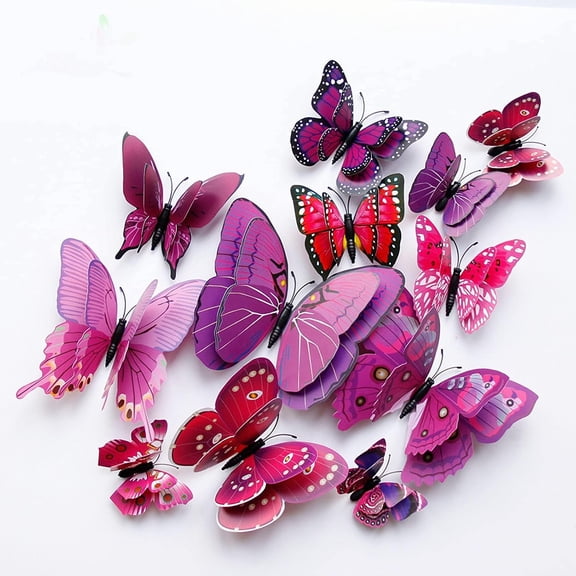 KAQISIMILA Butterfly Wall Decor 24 PCS, 3D Butterflies Stickers for Party Decorations with Magnets(Purple, 24)