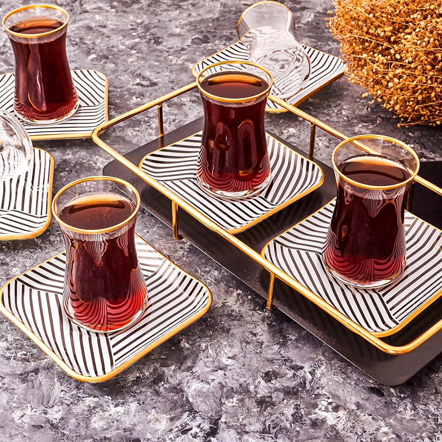 KARACA Black Noir 6 Person Tea Set