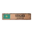 thumbnail image 1 of KARAGANDA KAZAKHSTAN Vintage Aluminum Street Sign Kazakhstani flag city country road rustic metal tin wall gift | Indoor/Outdoor | 18" Wide, 1 of 4