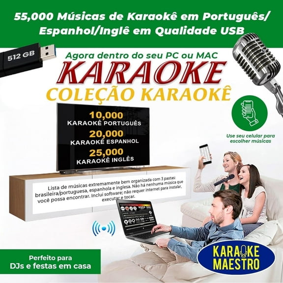 KARAOKE PORTUGUS, ESPANHOL E INGLS COMPUTADOR 55.000 MSICAS SISTEMA PROFISSIONAL MELHOR SOFTWARE