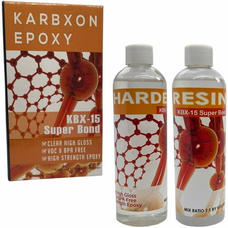 KARBXON KBX-15 Super Bond - Epoxy Resin Kit - 2 Part Crystal Clear epoxy - High Strength, High Gloss VOC & BPA Free - UV Resistant - Multi Purpose, Fiberglass, Carbon Fiber, Surface Coating 24