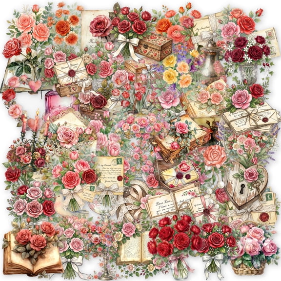 KARDLURY 100PCS Scrapbook Flower Stickers for Adults Junk Journal Craft Supplies