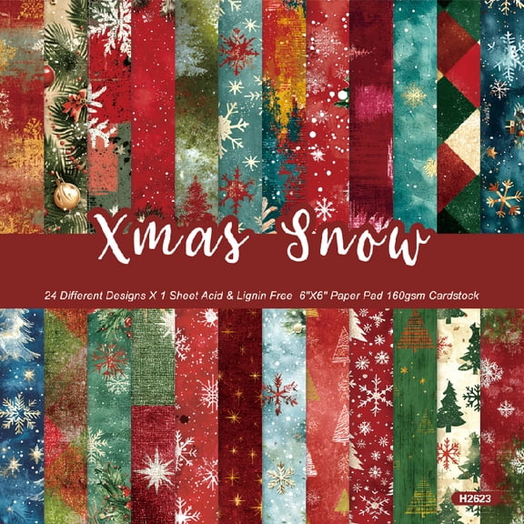 KARDLURY 24 Sheets 6'' X 6'' Christmas Scrapbook Cardstock Paper for Photo Album Junk Journal Craft Card Making Supplies