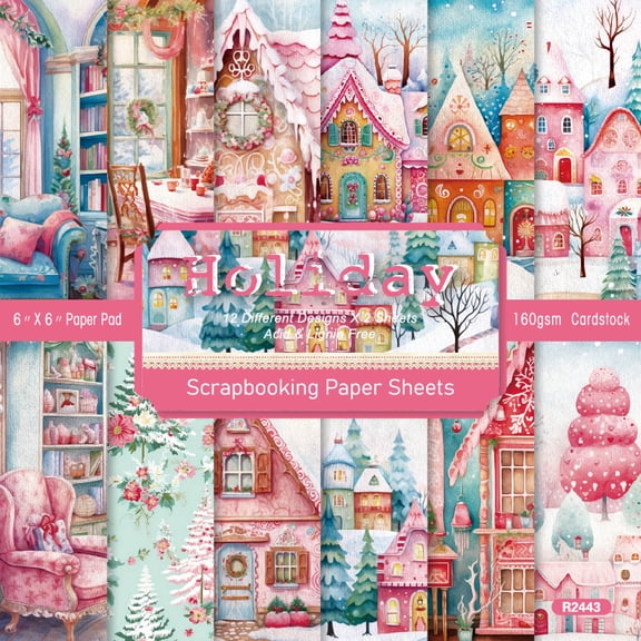 KARDLURY 24 Sheets Christmas Scrapbook Origami Decoupage Paper, 6'' x 6'' Cardstock for Junk Journal Craft Photo Album Teacher Card Making Supplies