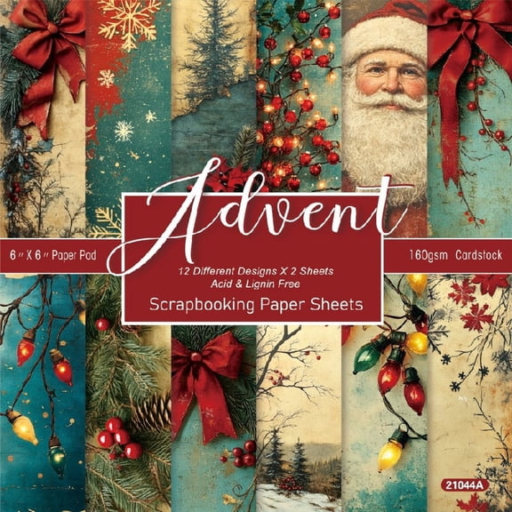 KARDLURY 24 Sheets Christmas Scrapbook Origami Decoupage Paper, 6'' x 6'' Cardstock for Junk Journal Craft Photo Album Teacher Card Making Supplies