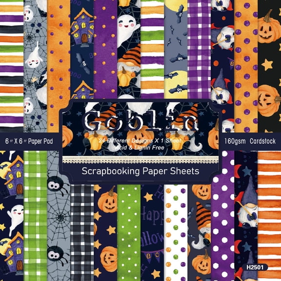 KARDLURY 24 Sheets Halloween Scrapbook Paper, 6'' x 6'' Decoupage Origami Craft Collage Decorative Junk Journal Cardstock for Card Making Supplies