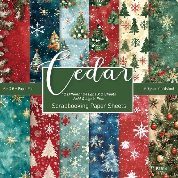 KARDLURY Christmas Scrapbook Paper, 24 Sheets Origami Cardstock Decoupage Paper for Crafts Junk Journal Photo Album Card Making Supplies