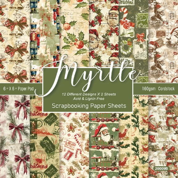 KARDLURY Christmas Scrapbook Paper, 24 Sheets Origami Decoupage for Art Crafts Junk Journal Card Making Supplies