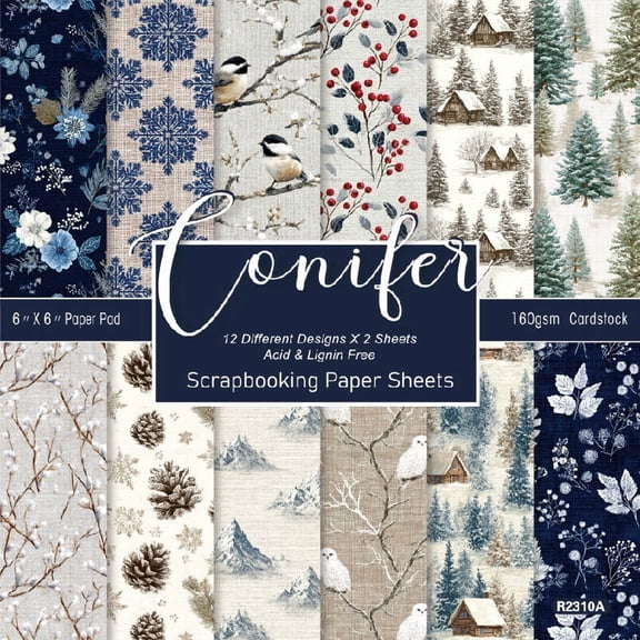 KARDLURY Christmas Scrapbook Paper, 24 Sheets Origami Decoupage for Art Crafts Junk Journal Card Making Supplies