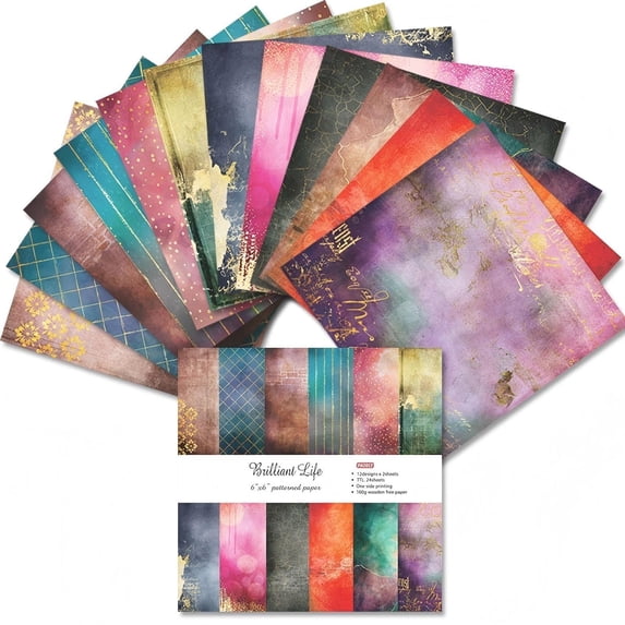 KARDLURY Scrapbook Paper, 24 Sheets Vintage Craft Paper Pad, 6'' x 6'' Single Side Printing Junk Journal Background Paper for Card Making Art Album Decoupage Collage Supplies