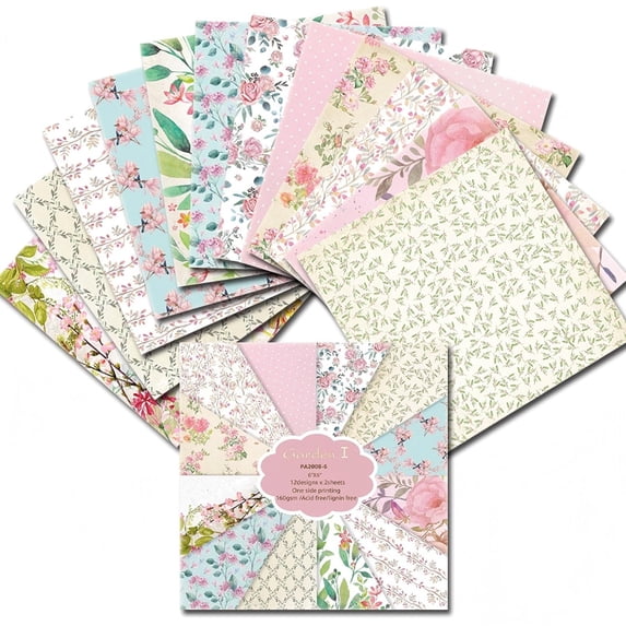 KARDLURY Scrapbook Paper, 48 Sheets Vintage Craft Paper Pad, 6'' x 6'' Single Side Printing Junk Journal Background Paper for Card Making Art Album Decoupage Collage Supplies