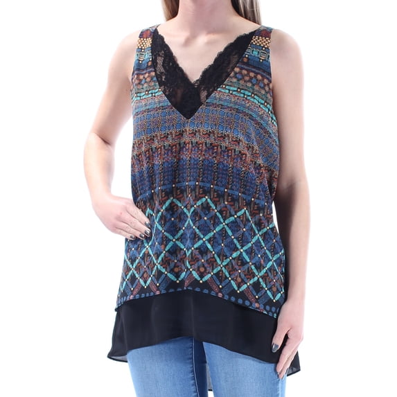 KAREN KANE $119 Womens New 1016 Black Blue Lace Trim Sleeveless Top XS B+B