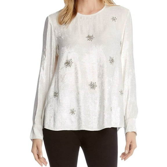 KAREN KANE Women's Starlight Embellish Velvet Top, White, Small