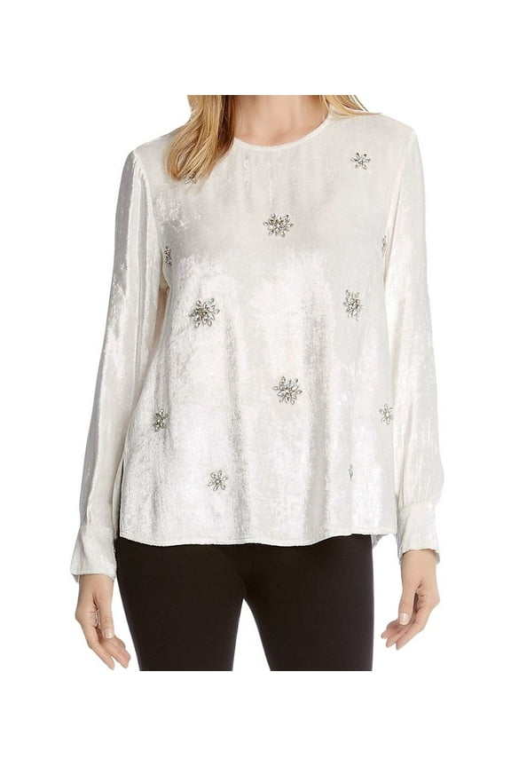 Women's Starlight Embellish Velvet Top, White, Small