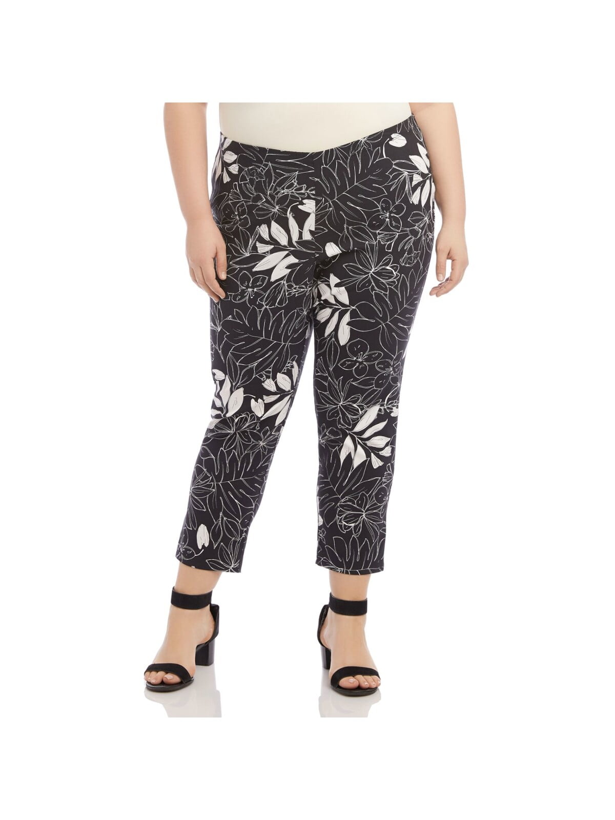 KAREN KANE Womens Black Stretch Fitted Darted Pull On Floral