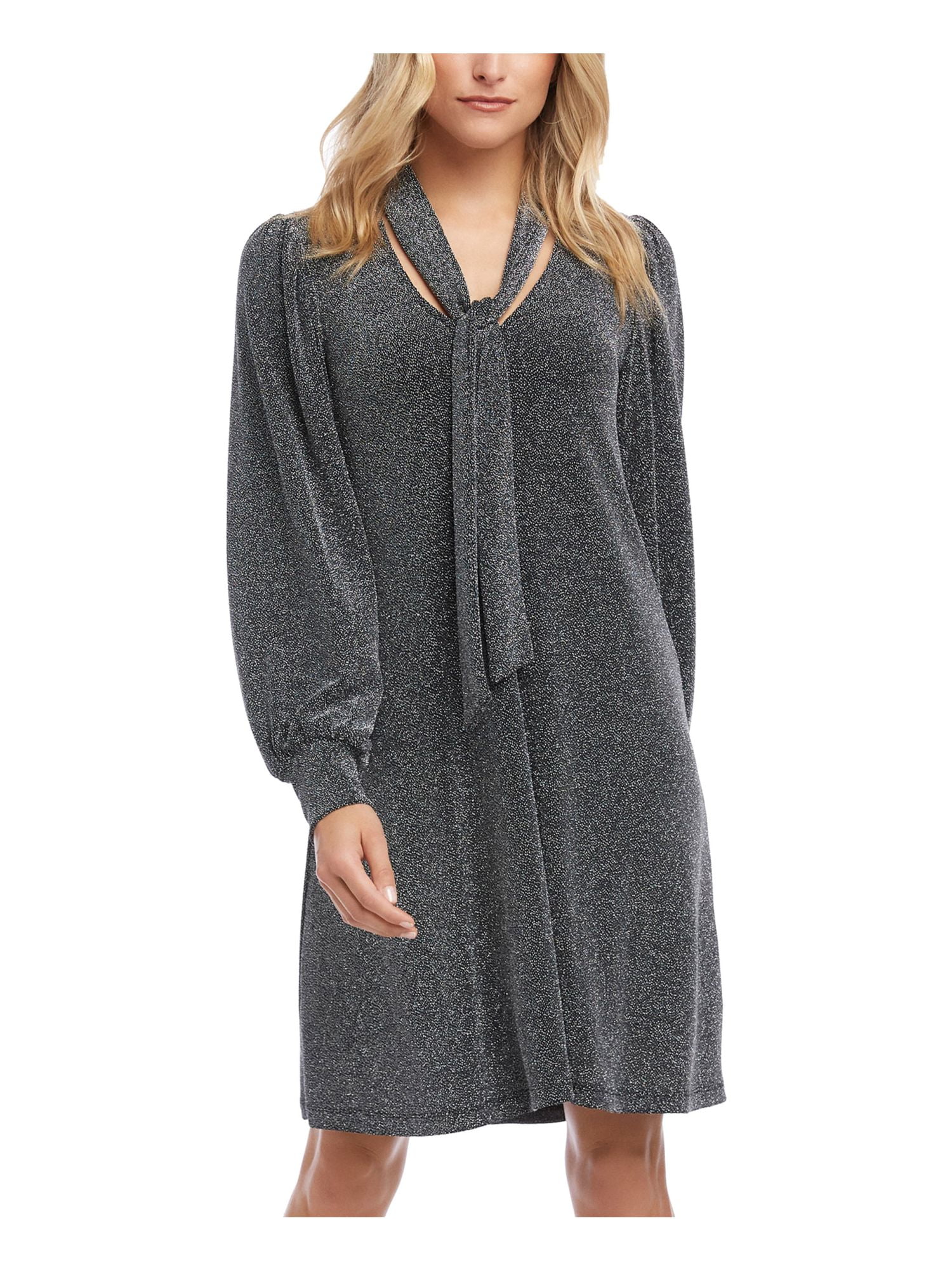 KAREN KANE Womens Silver Nylon Embellished Long Sleeve Tie Neck Short  Cocktail Fit + Flare Dress S - Walmart.com