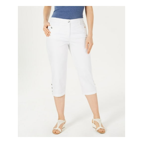 KAREN SCOTT $39.50 Womens New White Comfort Waist Button-hem Capri Pants 12 B+B