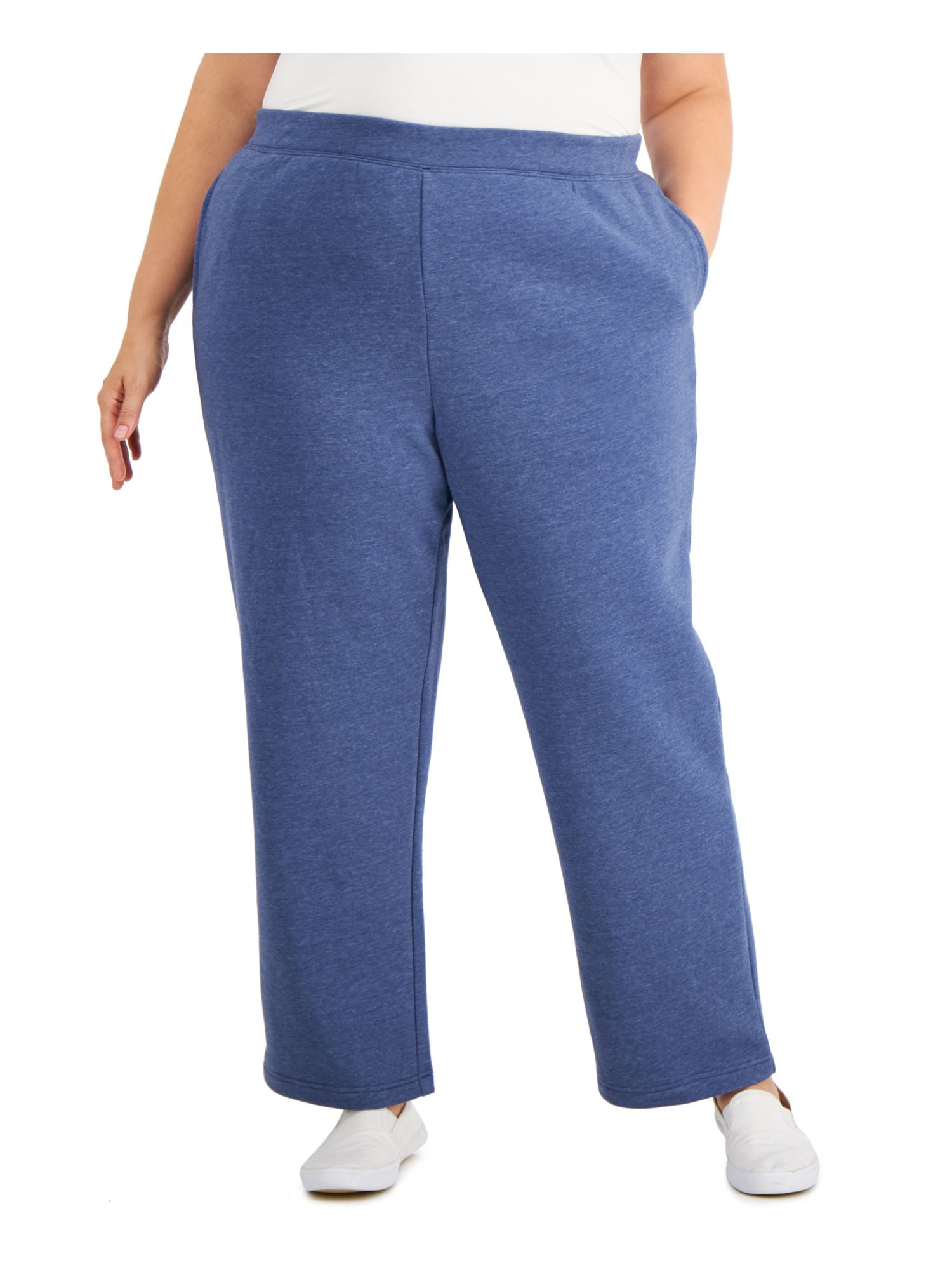 KAREN SCOTT SPORT Womens Blue Fleece Pocketed Heather Lounge Pants Plus ...