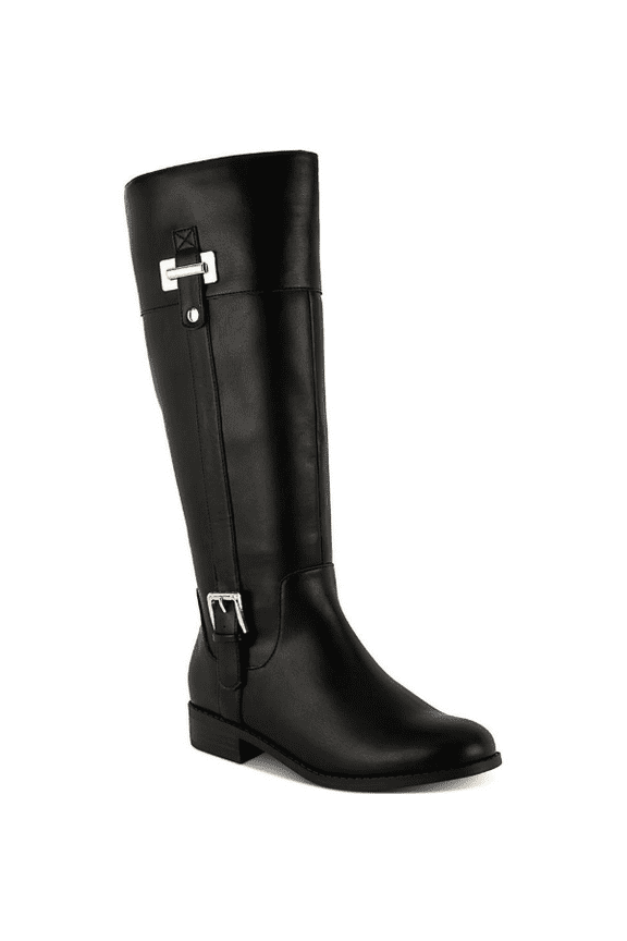 Women's Edenn Black Riding Boots Goring, Padded, Buckle Accent, Almond Toe, Block Heel, Zip-Up (Size 6.5W)