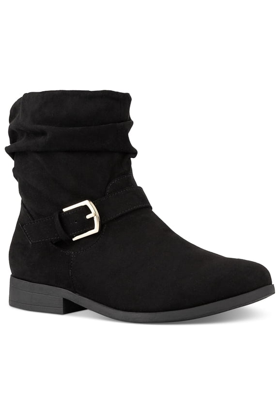 Womens Black Buckle Accent Comfort Clarett Round Toe Block Heel Zip-Up Slouch Boot 10 M