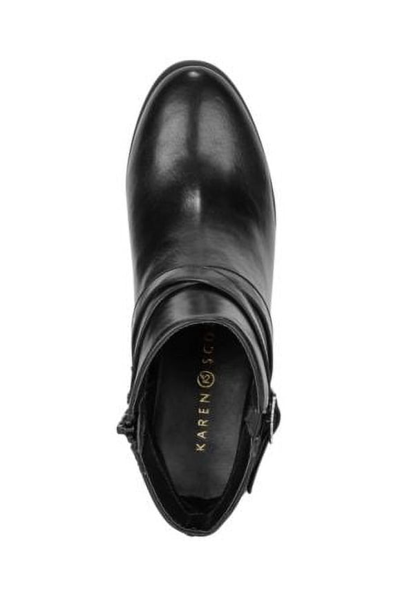 Womens Black Buckle Accent Padded Falonn Round Toe Block Heel Zip-Up Booties 7 W