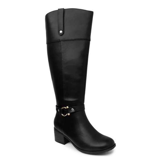 KAREN SCOTT Womens Black Buckle Accent Stretch Round Toe Block Heel Zip-Up Heeled Boots 7.5 M