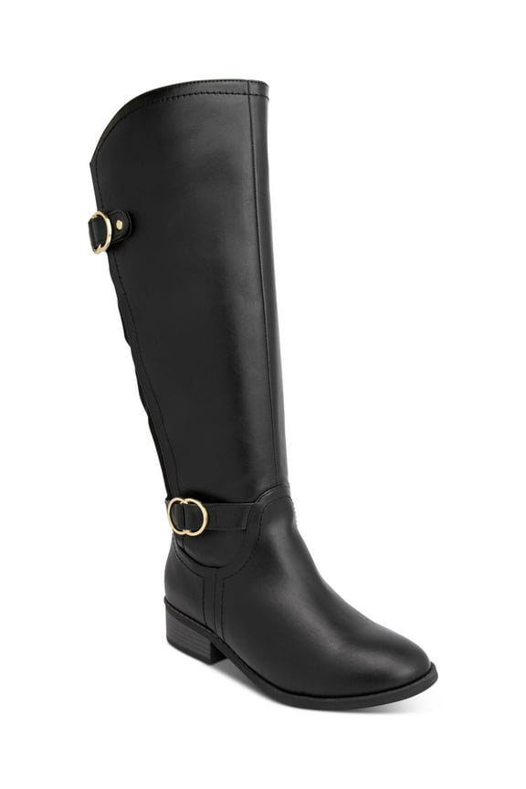 Womens Black Buckle Accent Studded Leandraa Almond Toe Block Heel Zip-Up Riding Boot 10 M