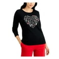 thumbnail image 1 of KAREN SCOTT Womens Black Cotton Glitter Printed Long Sleeve Crew Neck Top S, 1 of 2