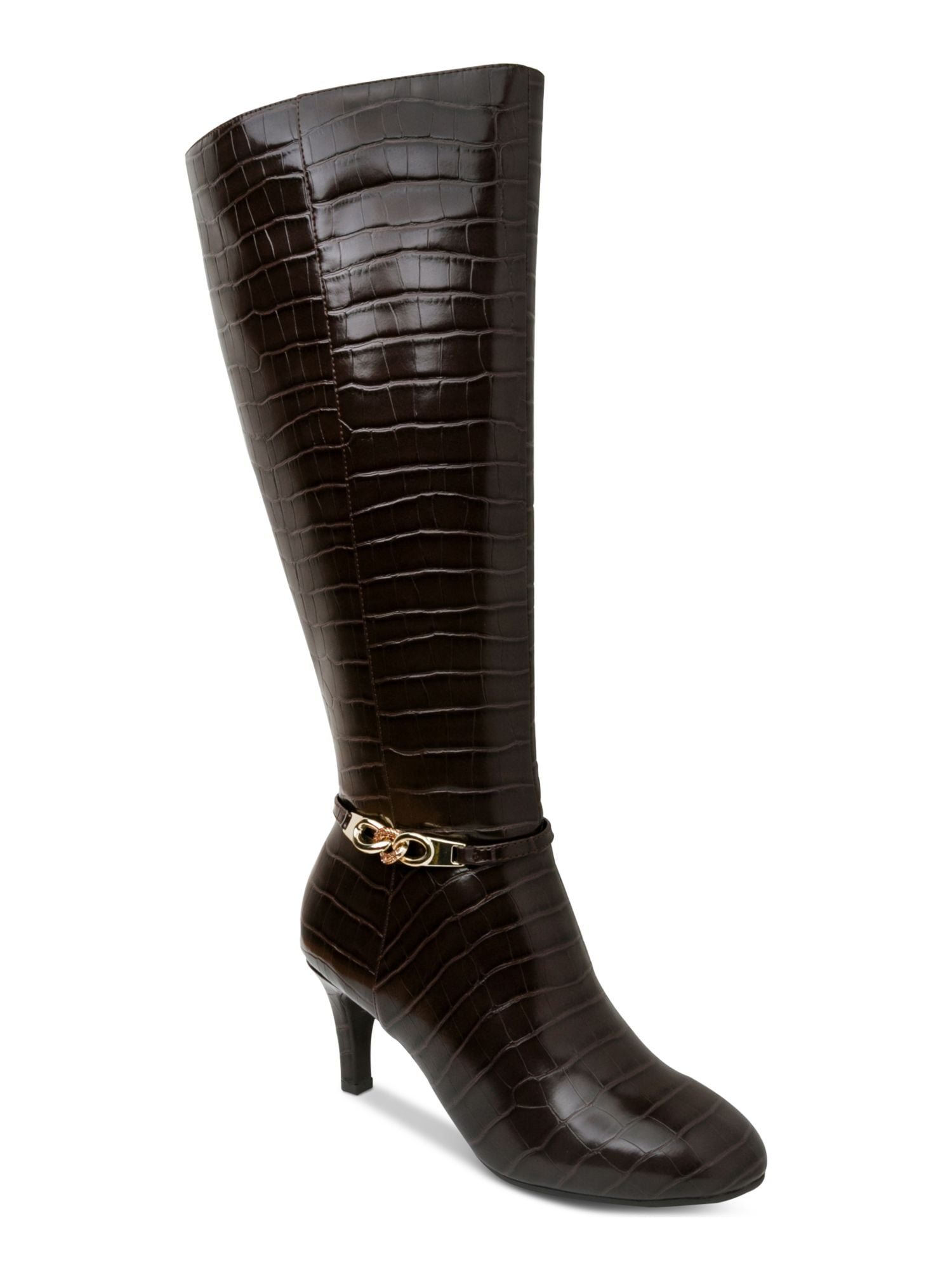 KAREN SCOTT Womens Black Buckle Accent Wide Calf Round Toe Stacked Heel Zip-Up Riding Boot W main image 1