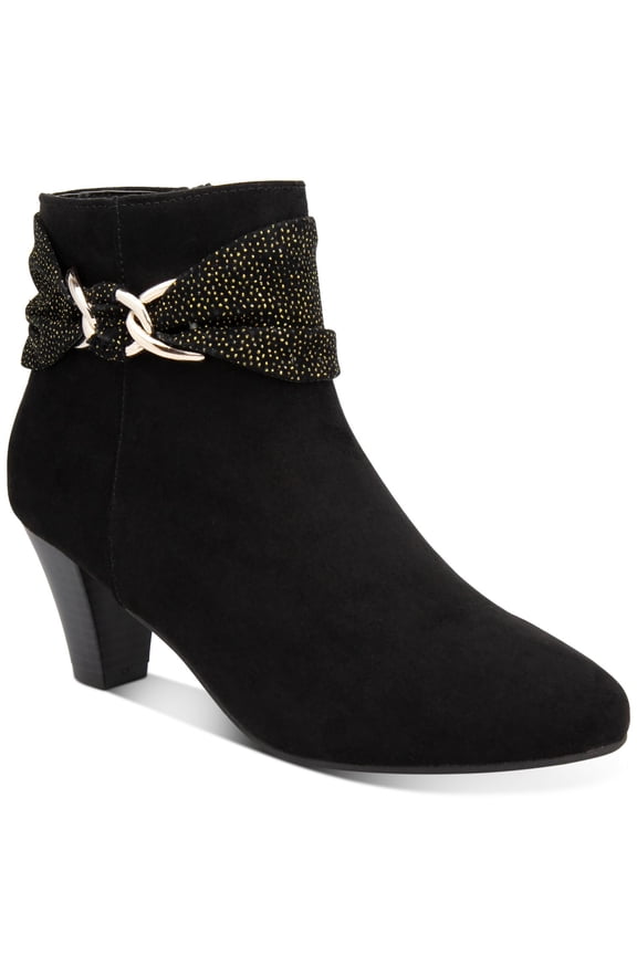 Womens Black Embellished Comfort Casee Almond Toe Cone Heel Zip-Up Booties 9 M