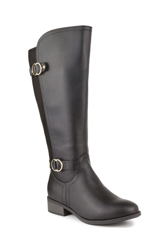 Womens Black Extra Wide Calf Buckle Accent Studded Leandraa Almond Toe Block Heel Zip-Up Riding Boot 8 W XWC