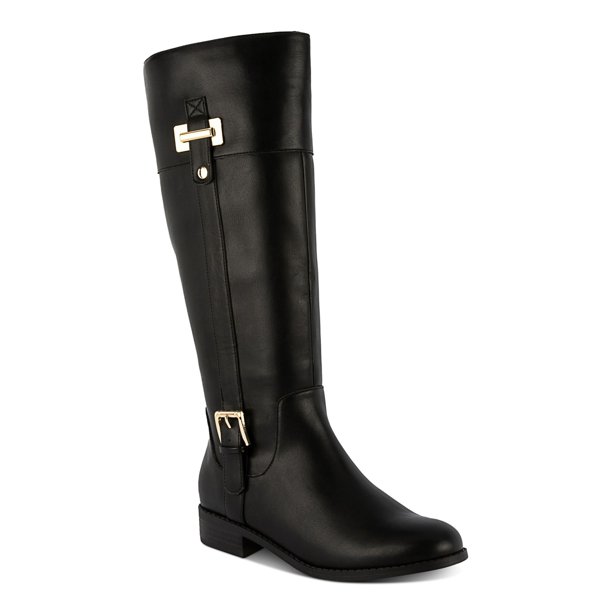 KAREN SCOTT Womens Black Buckle Accent Round Toe Stacked Heel Zip-Up Heeled Boots M