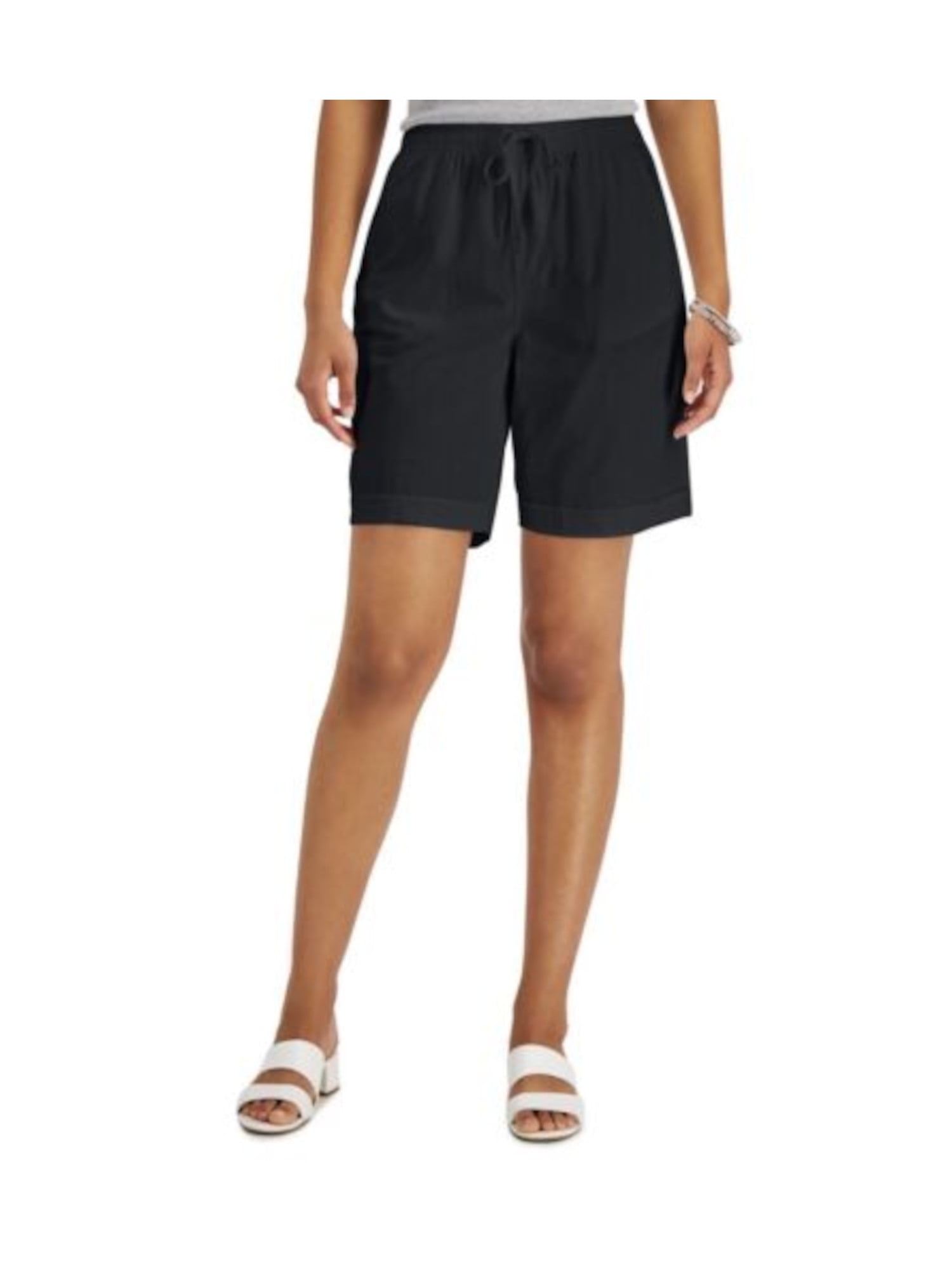 KAREN SCOTT Womens Black Pocketed Drawstring Elastic Waist Pull On Bermuda Shorts S