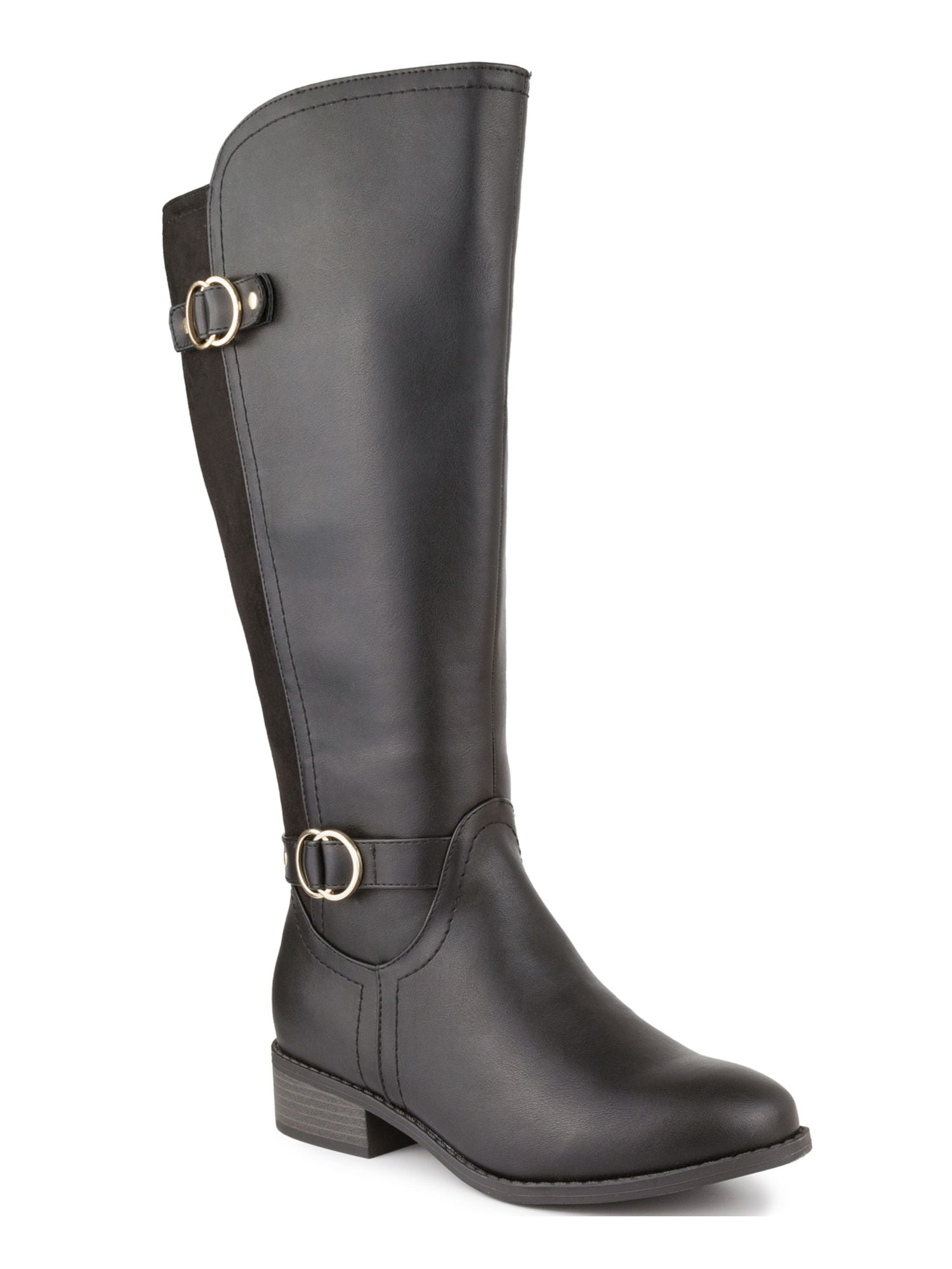 KAREN SCOTT Womens Black Wide Calf Buckle Accent Studded Leandraa Almond Toe Block Heel Zip Up Riding Boot 9 M WC Walmart