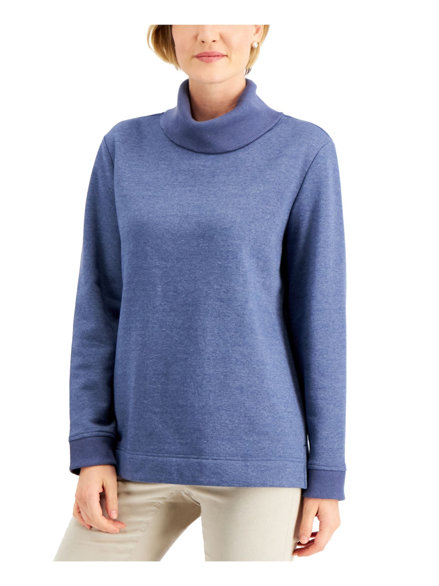 Karen Scott Womens Cotton Embellished Neck Top Blue Size Medium main image 1