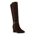 thumbnail image 1 of KAREN SCOTT Womens Brown Mixed Media Crock Buckle Accent Ankle Strap Padded Isalee Almond Toe Block Heel Zip-Up Dress Boots 9 M, 1 of 1
