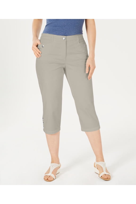 Womens Brown Pocketed Zippered Button Detail Capri Pants Size: 12