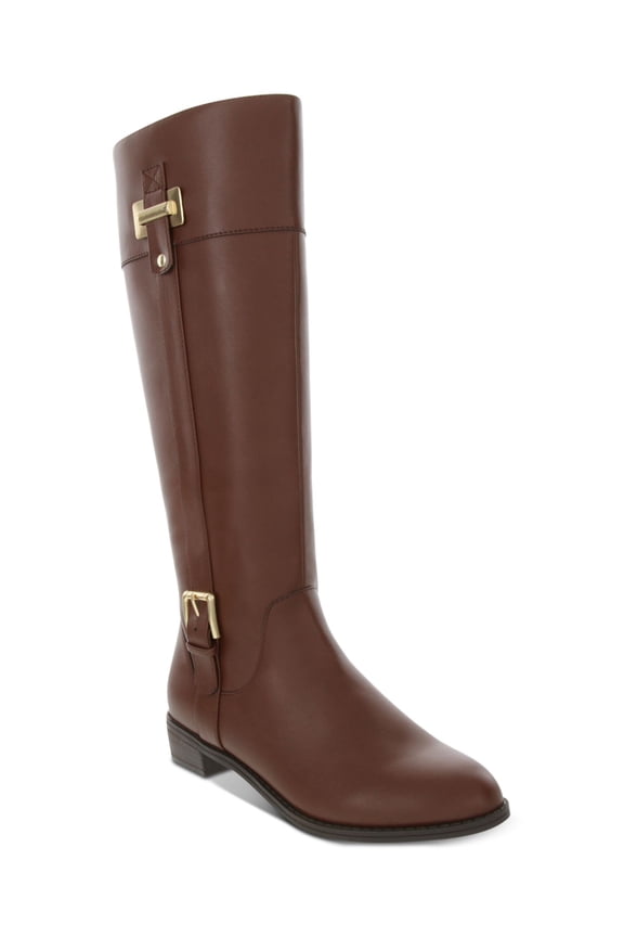 Womens Brown Studded Hardware Cushioned Buckle Accent Deliee2 Round Toe Block Heel Zip-Up Riding Boot 7 W WC
