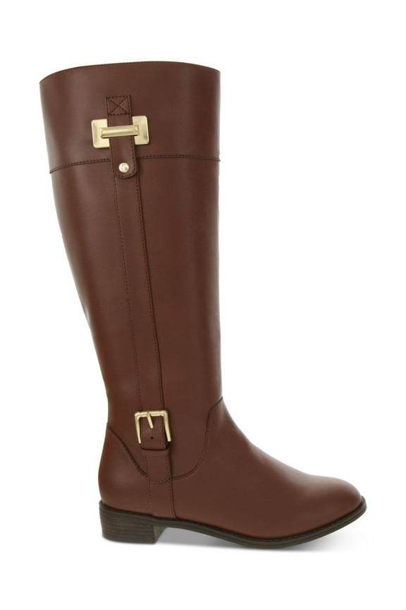 Womens Brown Studded Hardware Cushioned Buckle Accent Deliee2 Round Toe Block Heel Zip-Up Riding Boot 8.5 W WC