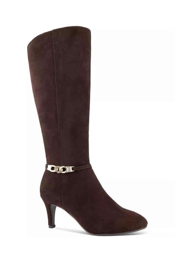 Womens Choco Brown Chain Accent Padded Hanna Almond Toe Sculpted Heel Zip-Up Dress Boots 6 M