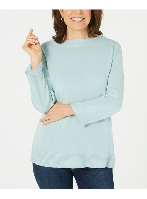 Karen Scott Womens Sport Ribbed Trim Pullover Top Blue Size X Small main image 0