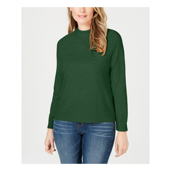 KAREN SCOTT Womens Green Zippered Long Sleeve Crew Neck Sweater Size: XL