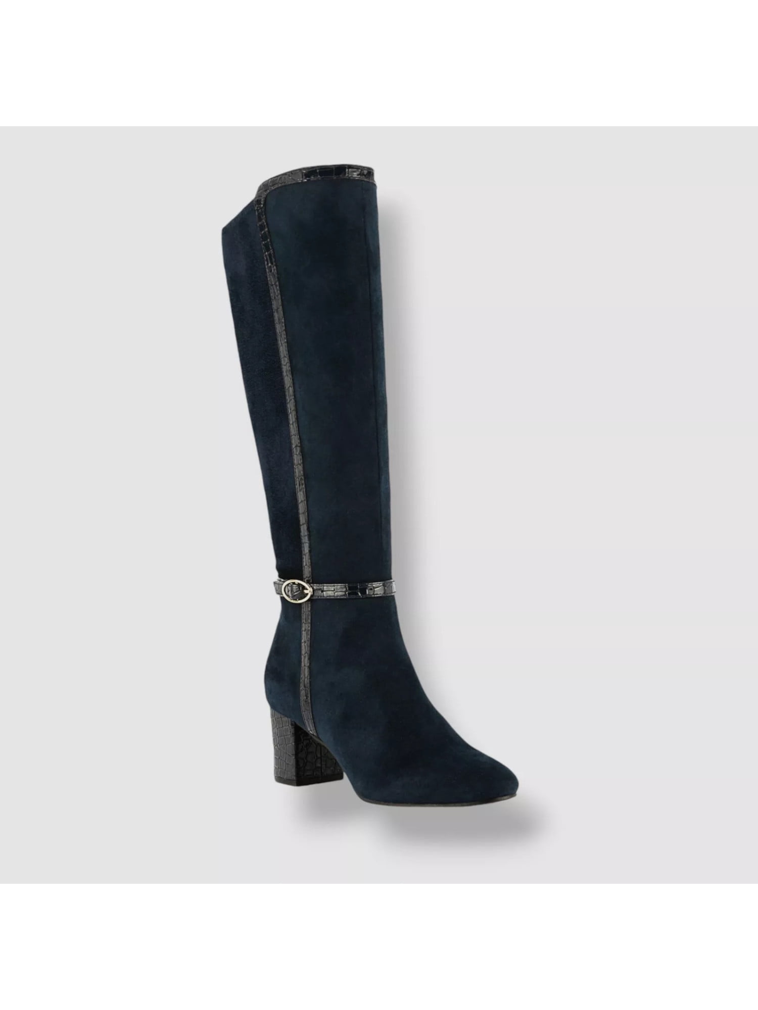 Karen Scott Womens Navy Crock Trim and Covered Heel Padded Ankle Strap Buckle Accent Isalee Almond Toe Block Heel Zip-Up Dress Boots 9.5 M