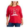 thumbnail image 1 of KAREN SCOTT Womens Red Embellished Relaxed Fit Long Sleeve Scoop Neck Top Petites PP, 1 of 1
